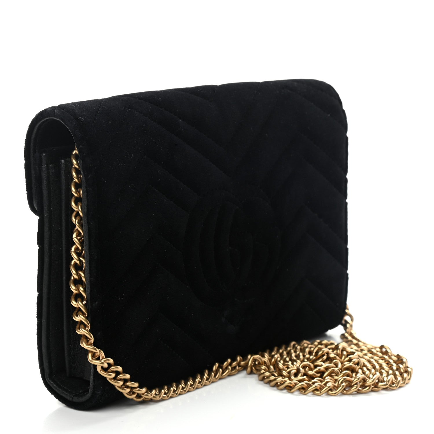 Gucci Velvet Matelasse GG Marmont Chain Wallet Black 3 of 11