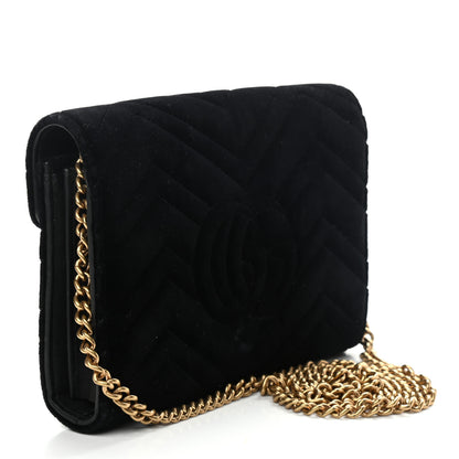 Gucci Velvet Matelasse GG Marmont Chain Wallet Black 3 of 11