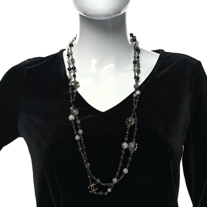 Chanel Pearl Beaded CC Long Necklace Silver Black 2 of 5