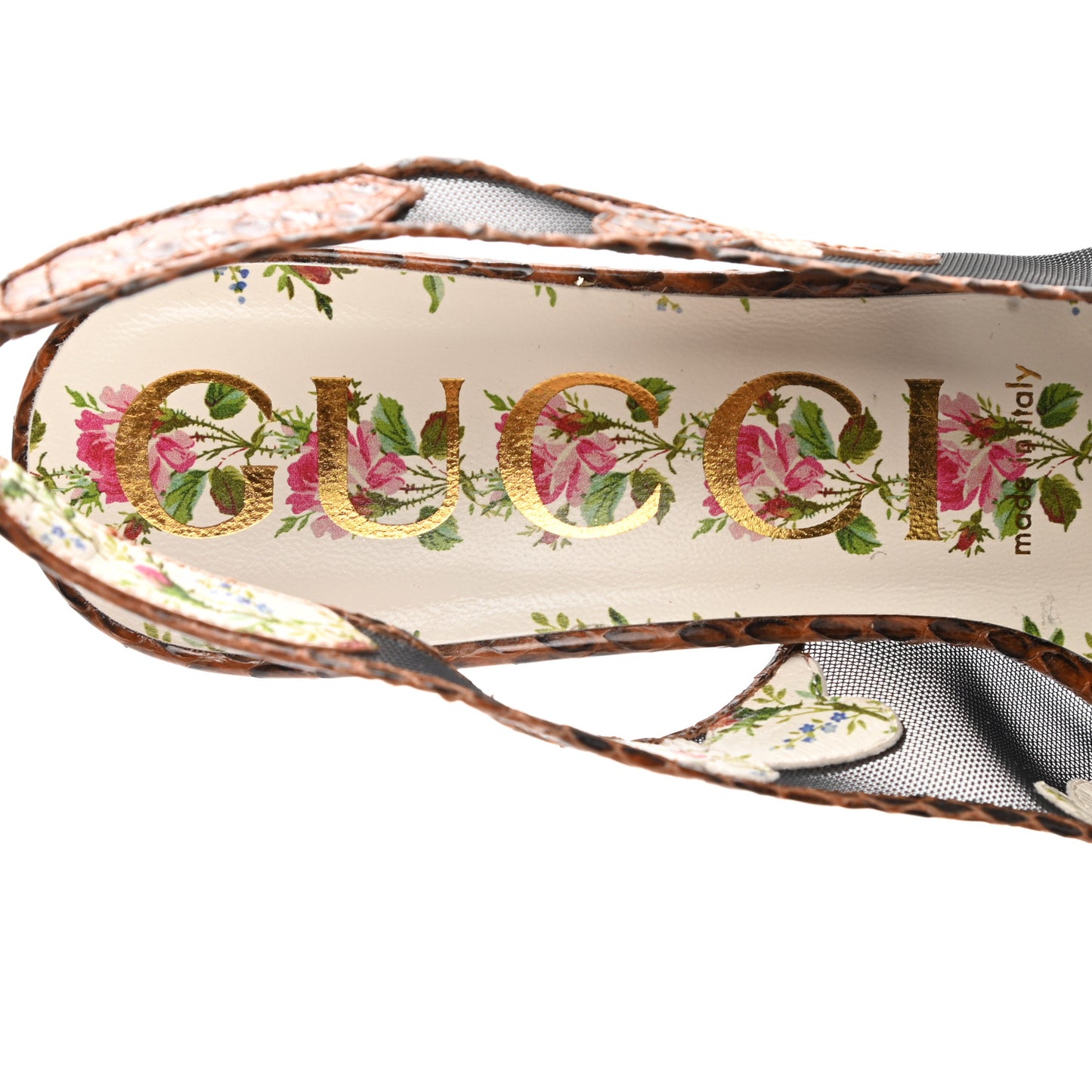 Malaga Kid Elaphe Lizard Butterflies Mid-Heel Slingback Pumps 37.5 Bright Cuir Black Soft Pink