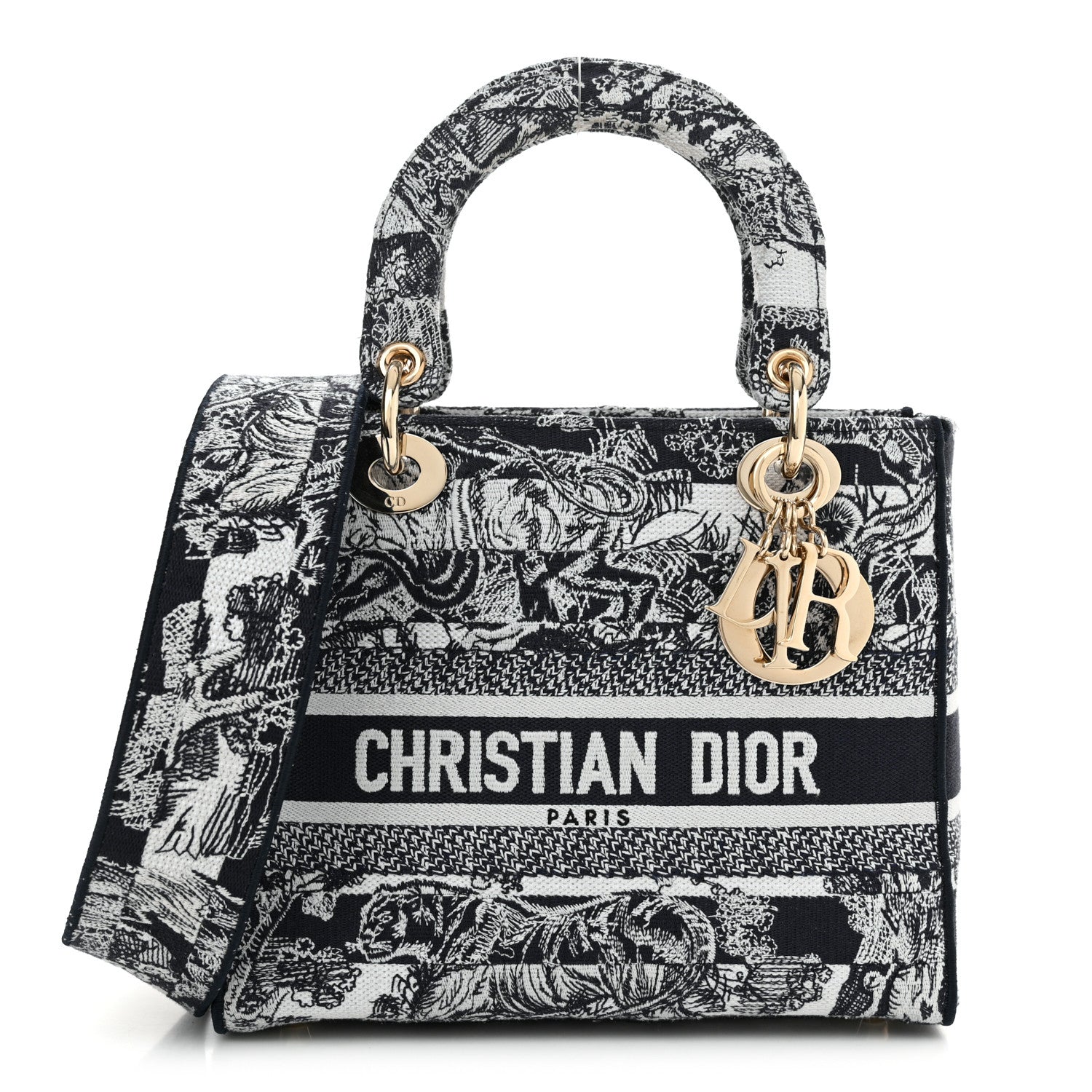 Christian Dior Canvas Toile De Jouy Embroidered Medium Lady D-Lite 1 of 12