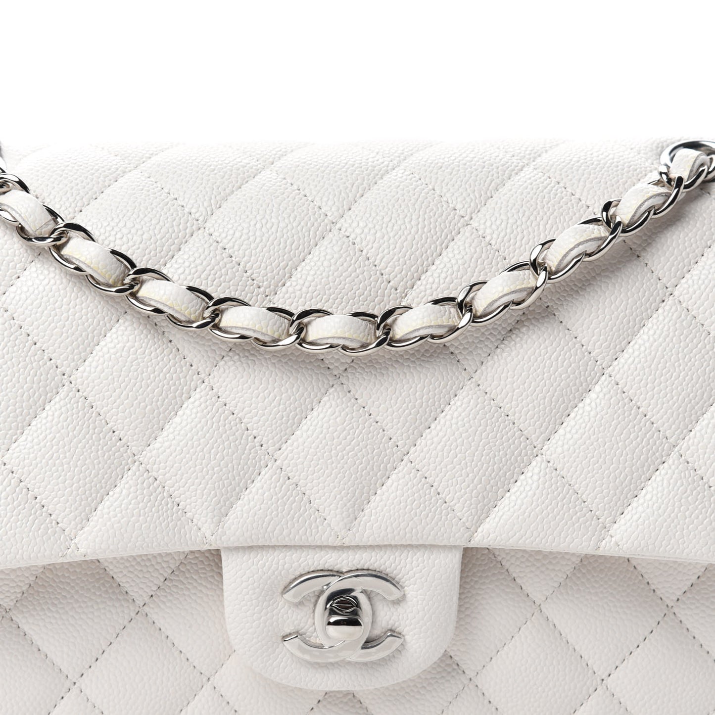 Caviar Quilted Medium Double Flap White
