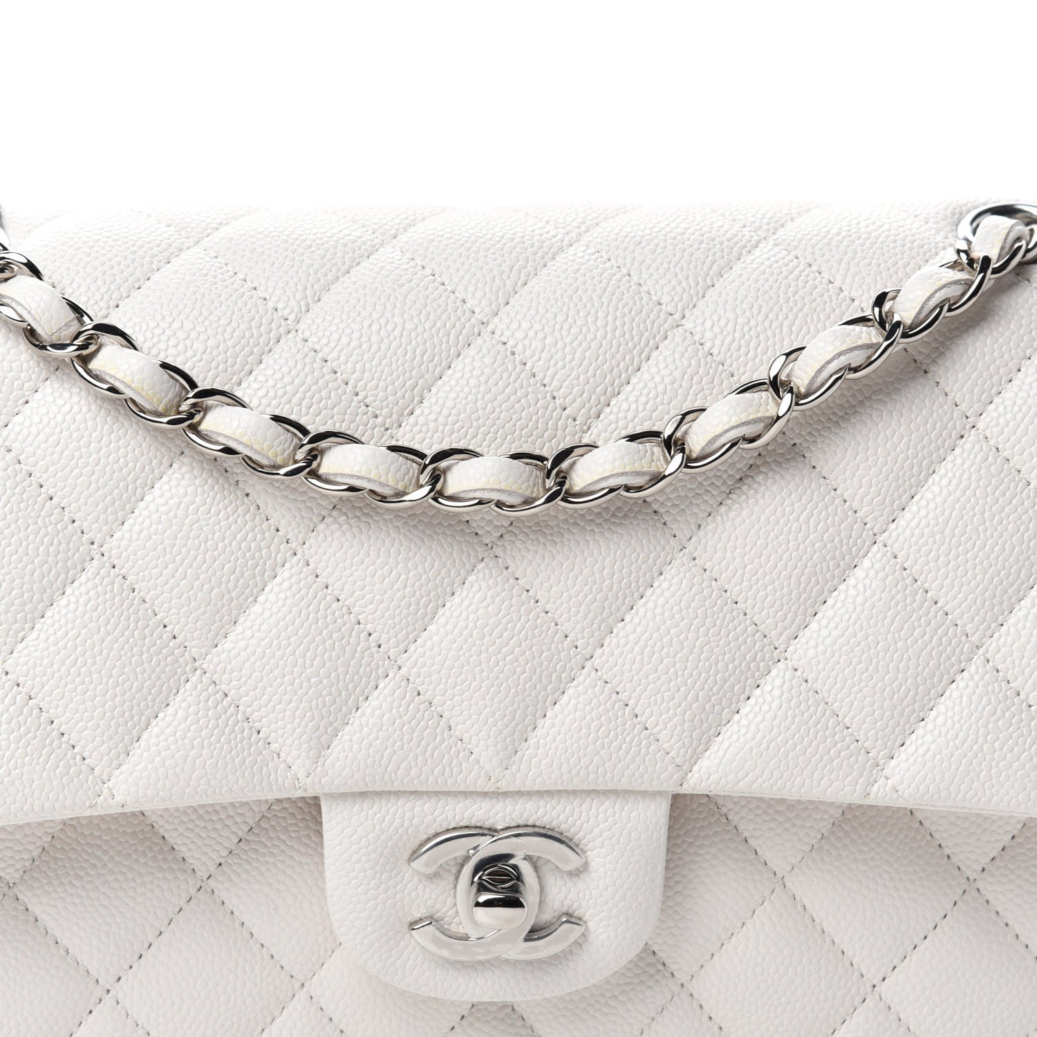 Chanel Caviar Quilted Medium Double Flap White 11 of 12