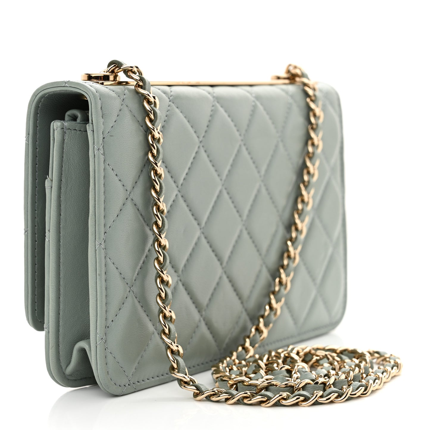 Lambskin Quilted Trendy CC Wallet On Chain WOC Grey