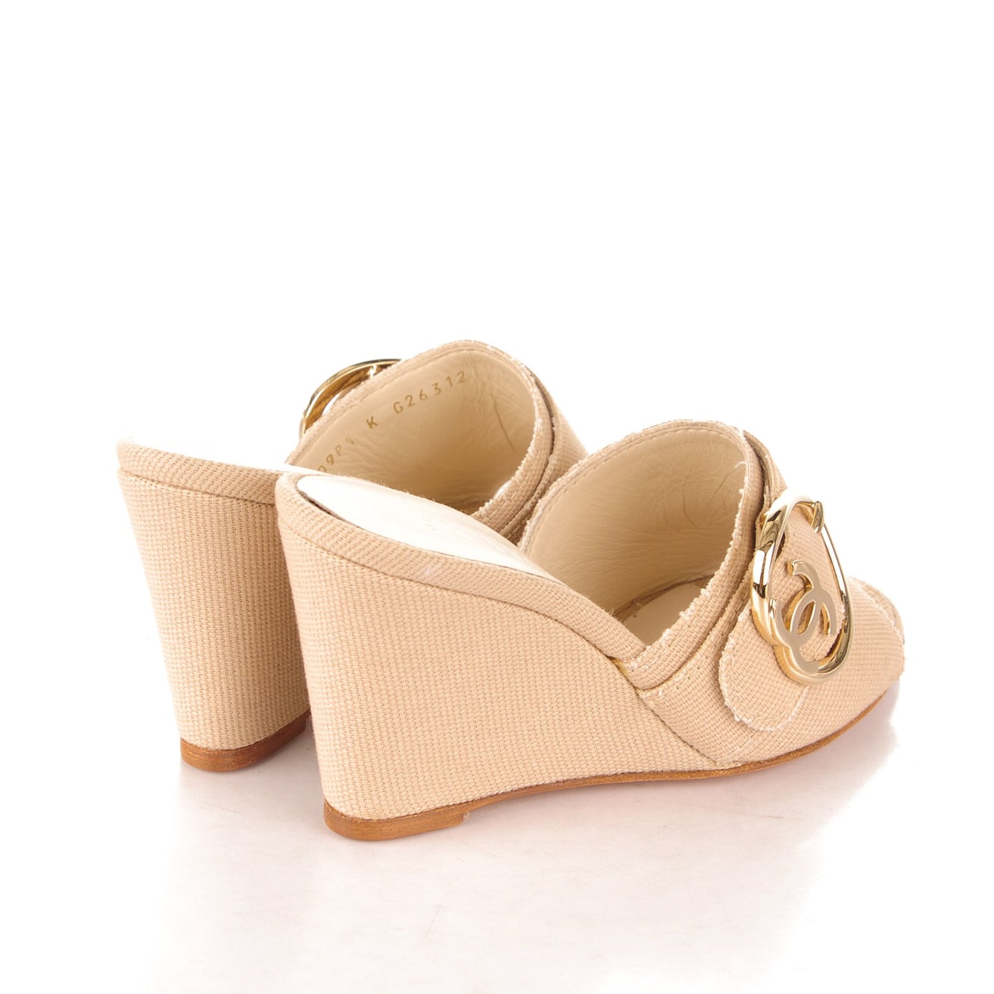 Canvas Heart CC Wedge Sandals 36.5 Beige