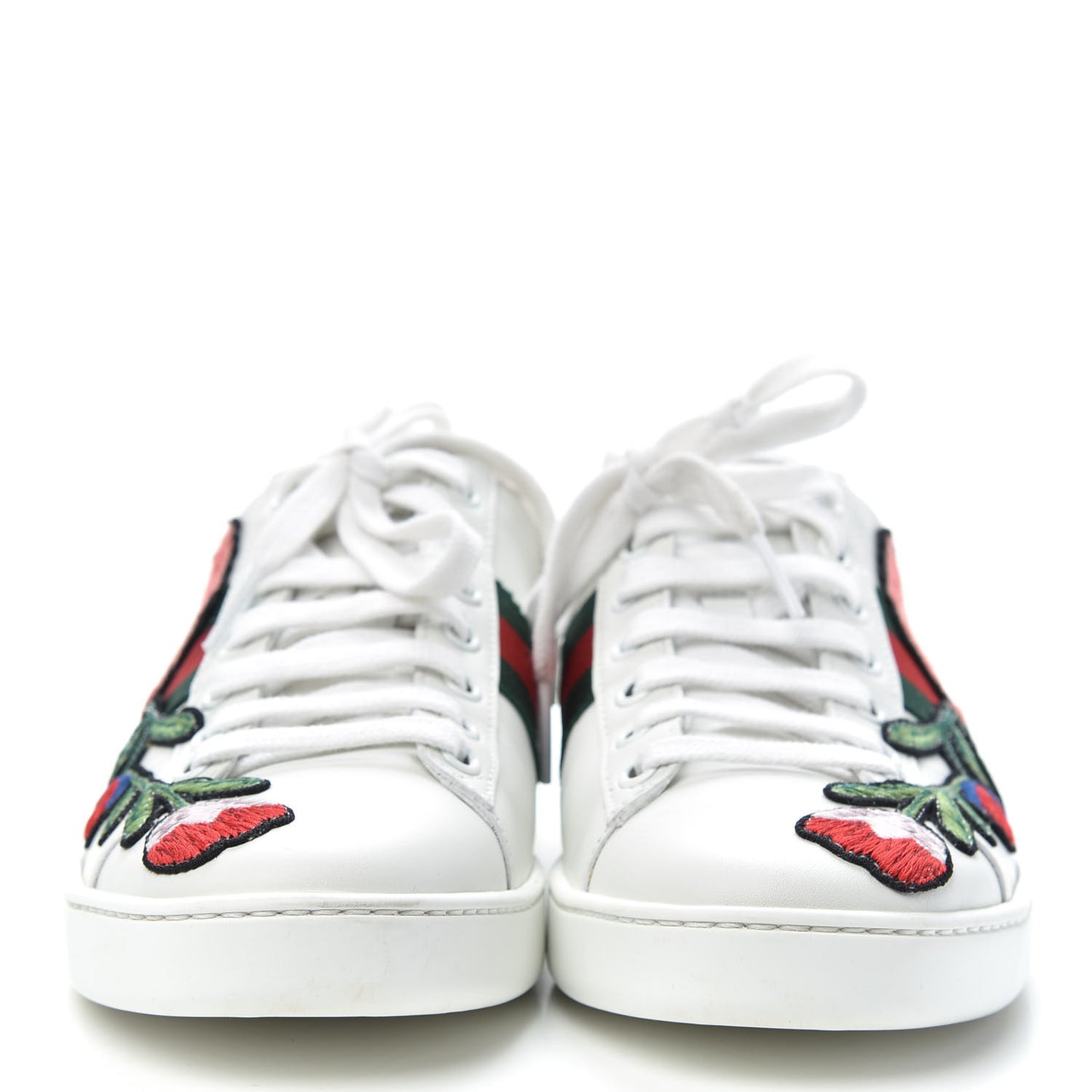 Calfskin Web Floral Embroidered Womens Ace Sneakers 37.5 White