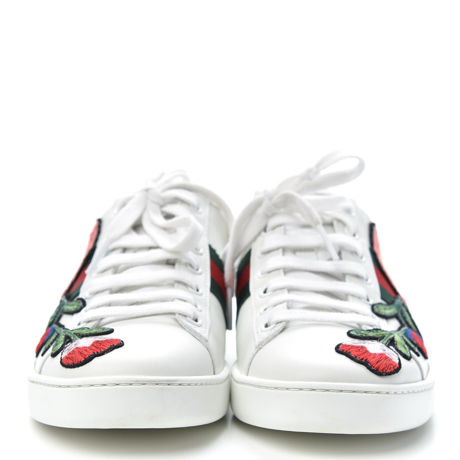 Gucci Calfskin Web Floral Embroidered Womens Ace Sneakers 37.5 White 2 of 10