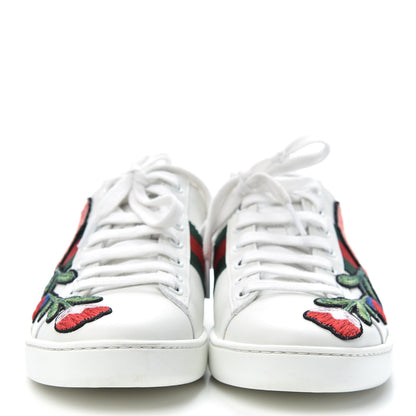 Gucci Calfskin Web Floral Embroidered Womens Ace Sneakers 37.5 White 2 of 10