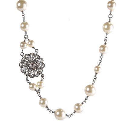 Chanel Pearl Crystal CC Short Necklace Silver 1 of 7