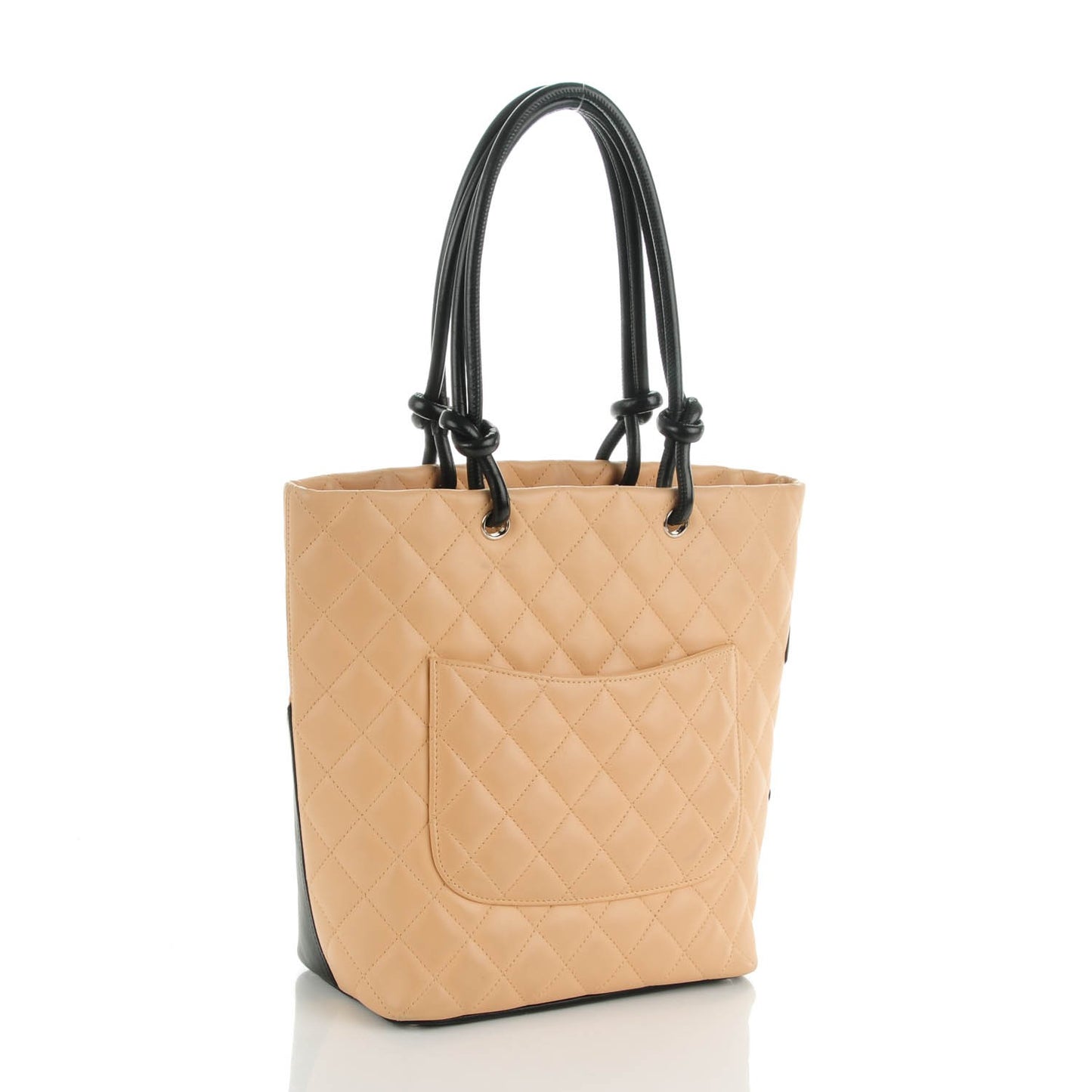Calfskin Quilted Medium Cambon Tote Beige Black