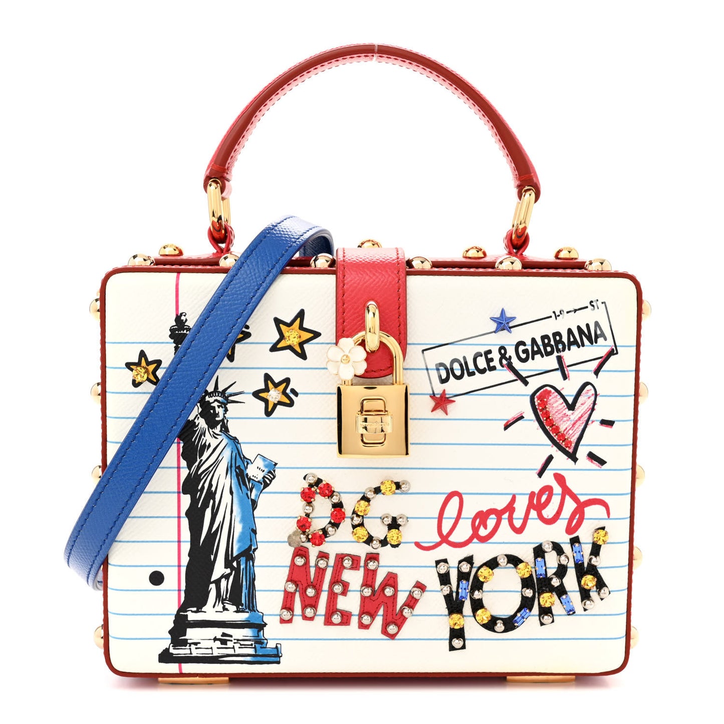 Dauphine Pearl Crystal DG Loves New York Box Bag White Blue Red