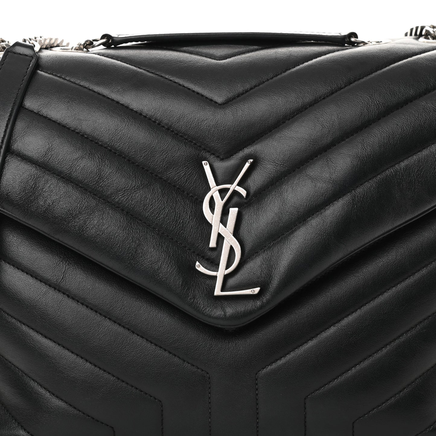 Calfskin Y Quilted Monogram Medium Loulou Chain Satchel Black