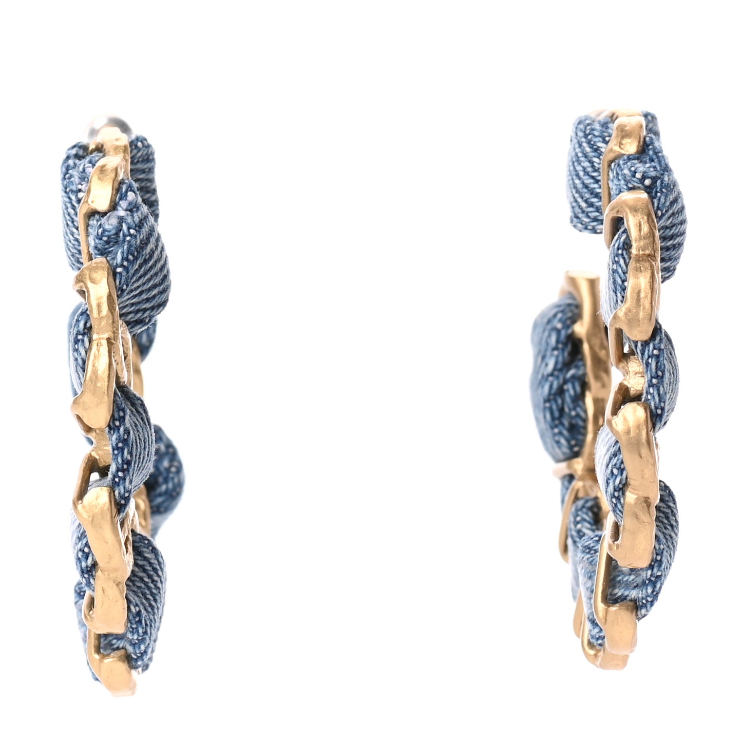 Denim CC Chain Hoop Earrings Gold Blue