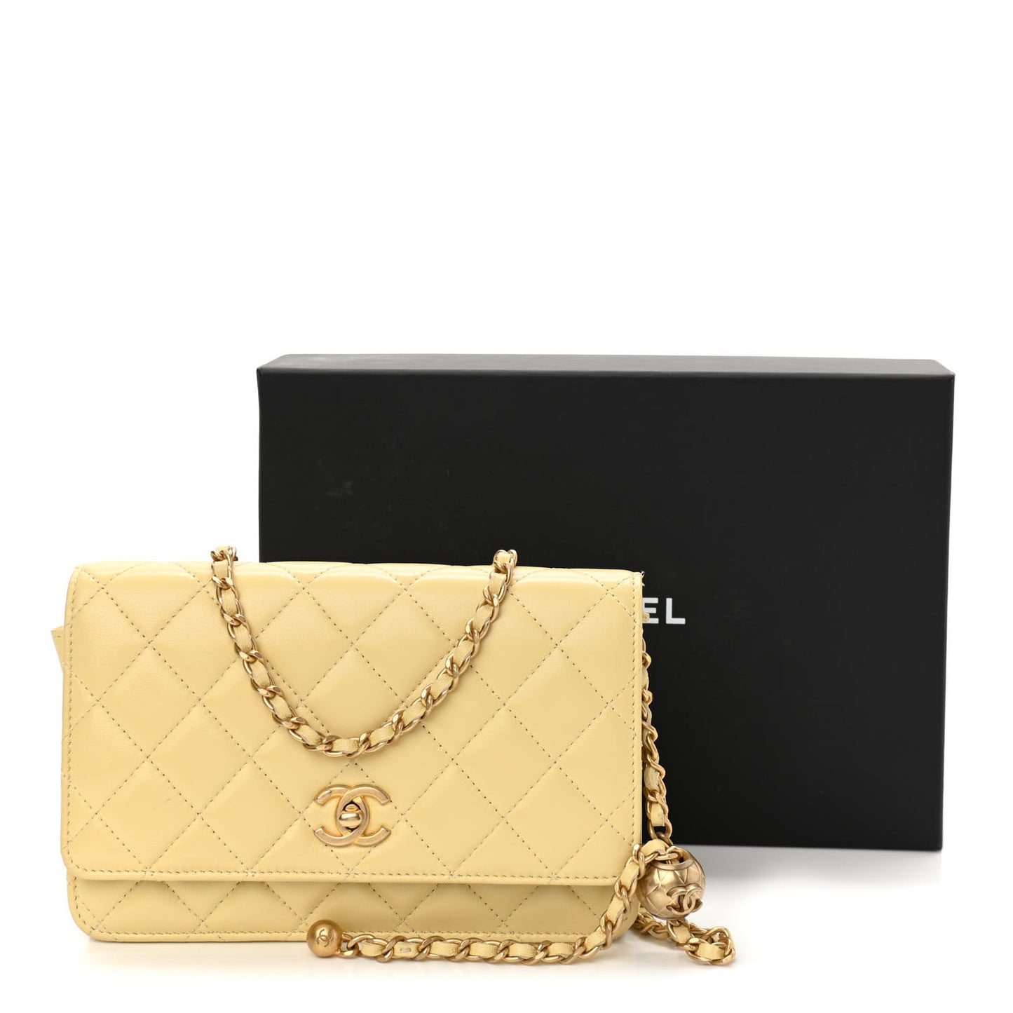 Lambskin Quilted Pearl Crush Wallet on Chain WOC Yellow