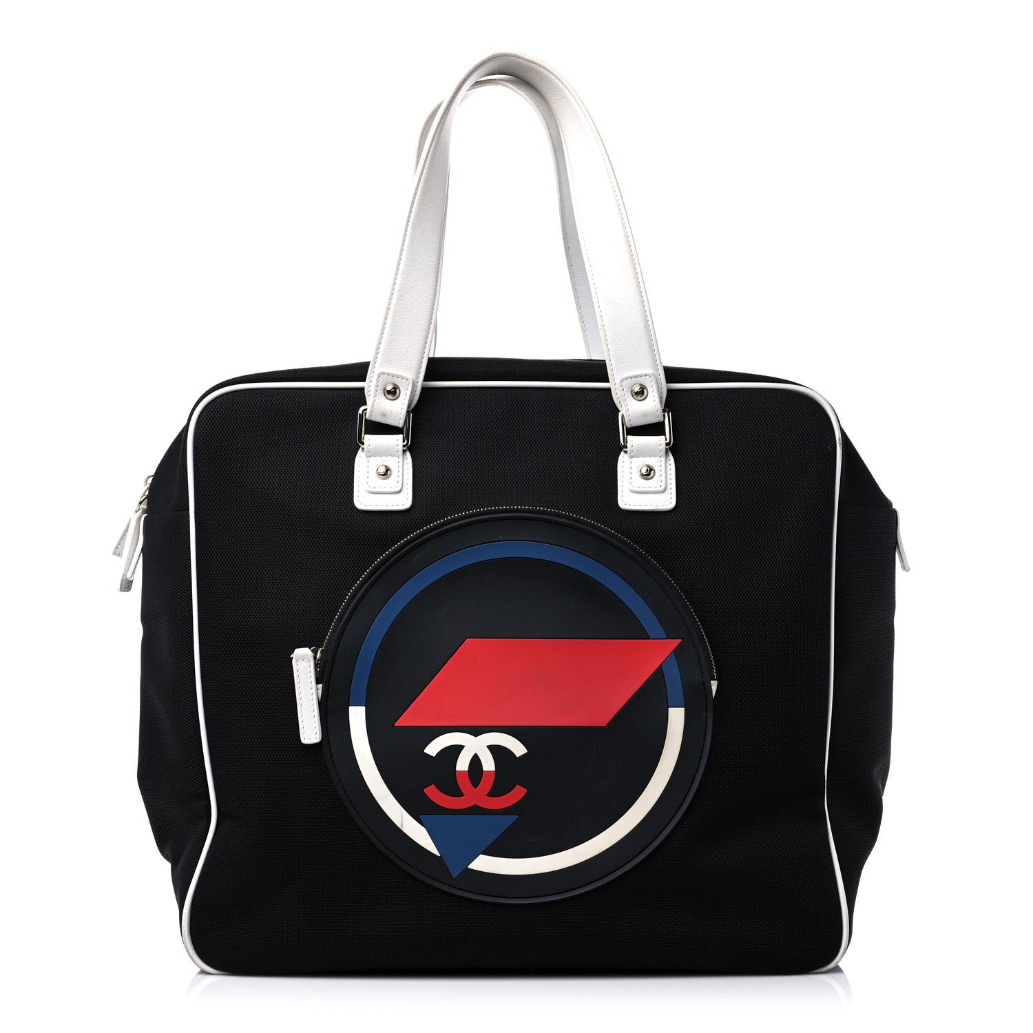 Chanel Canvas Rubber Airlines Large Zip Shopping Tote Black White Red 1 of 14