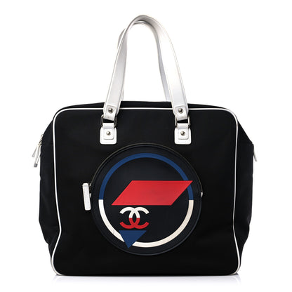 Chanel Canvas Rubber Airlines Large Zip Shopping Tote Black White Red 1 of 14