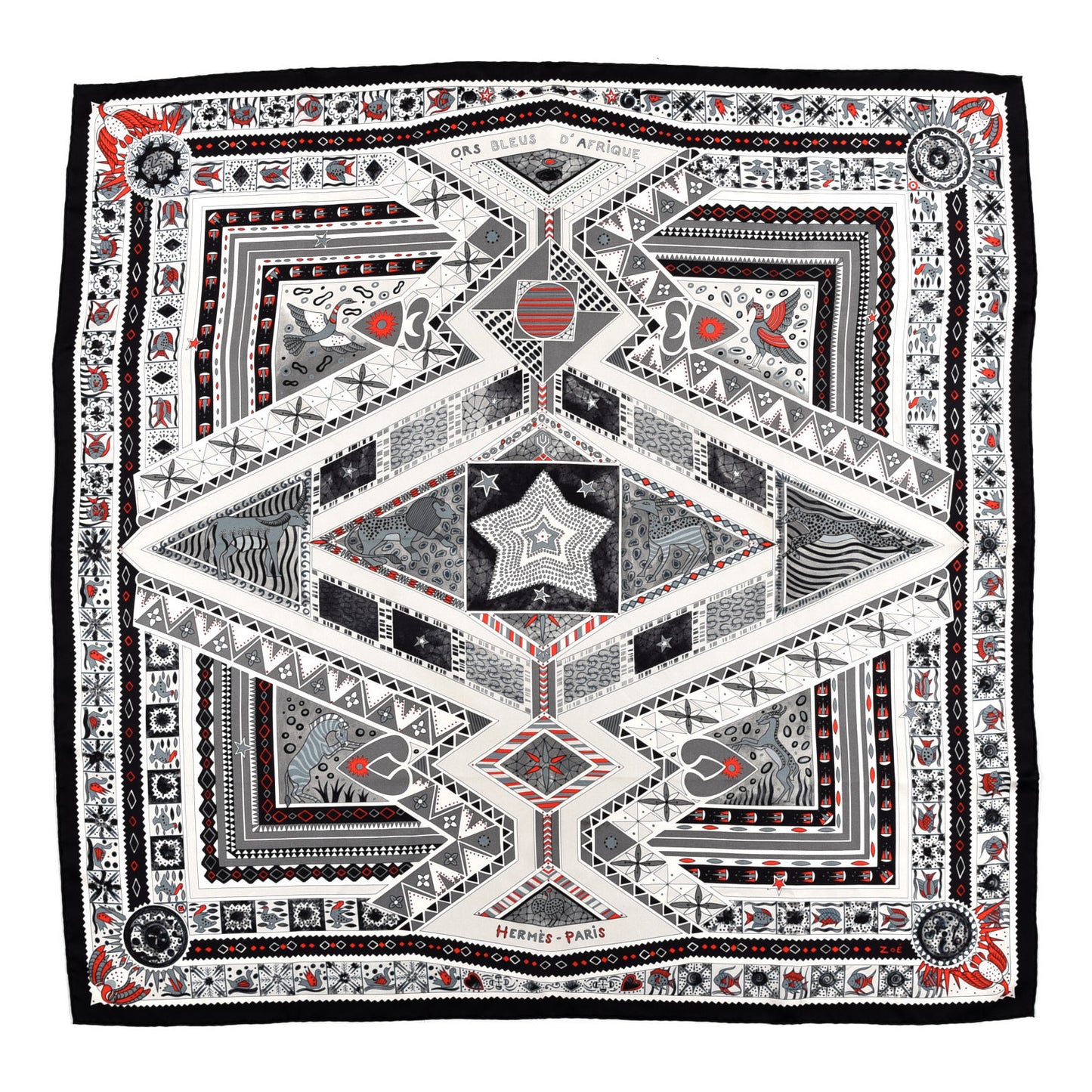 Silk Ors Blues d'Afrique Scarf 90 Noir Gris Rouge