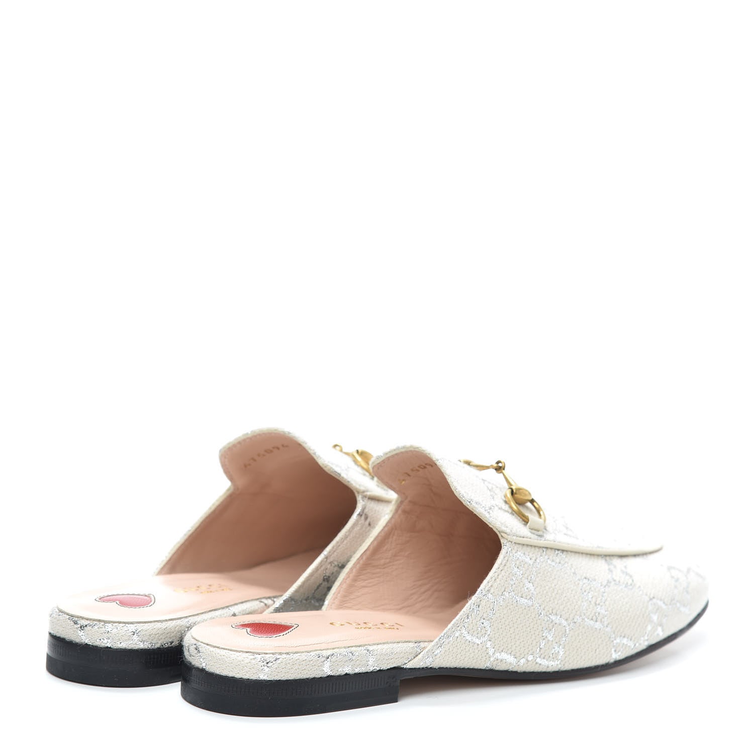Gucci Canvas Lame GG Monogram Womens Princetown Slippers 36.5 Gardenia Silver 4 of 7
