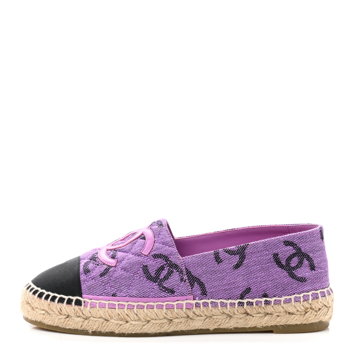 Chanel Cotton Jacquard Grosgrain CC Print Espadrilles 37 Purple Black 1 of 10
