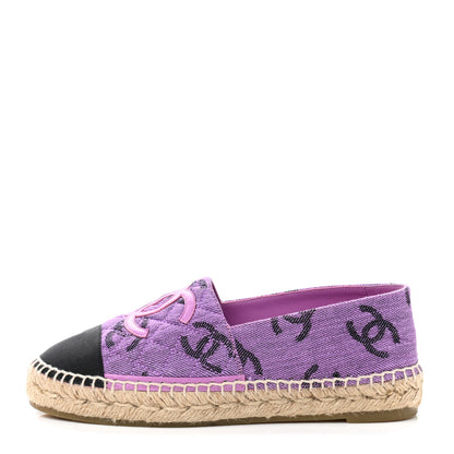 Chanel Cotton Jacquard Grosgrain CC Print Espadrilles 37 Purple Black 1 of 10