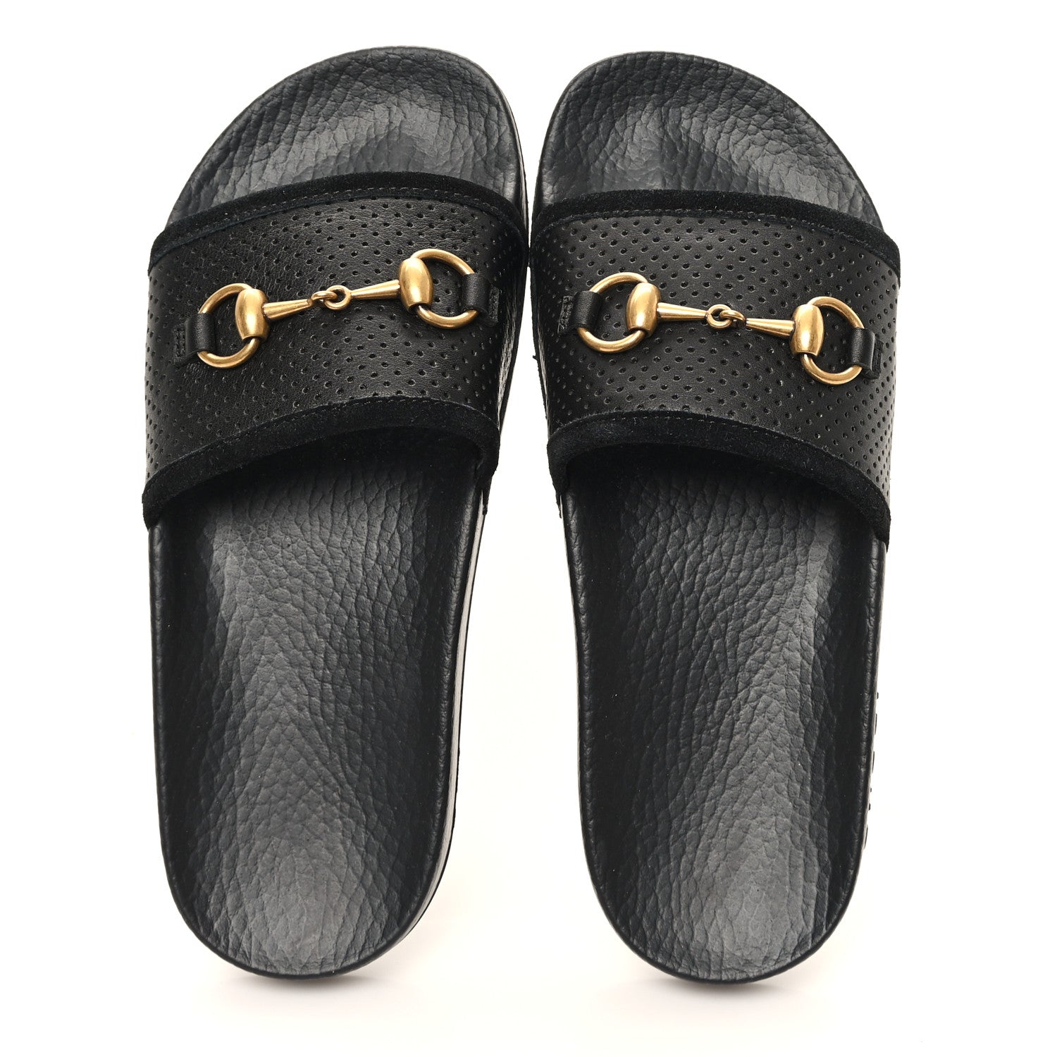 Gucci Suede Perforated Horsebit Slide Sandals 36 Black 2 of 8