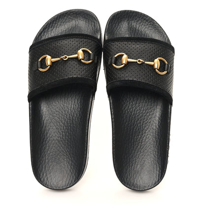 Gucci Suede Perforated Horsebit Slide Sandals 36 Black 2 of 8