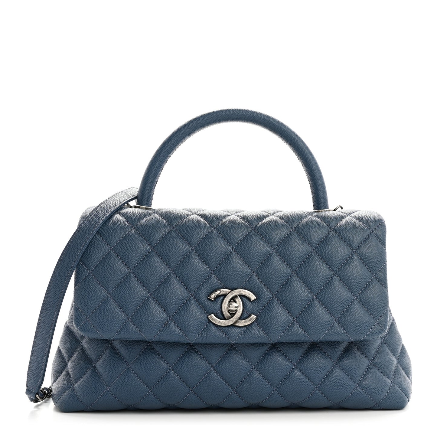 Caviar Quilted Small Coco Handle Flap Blue