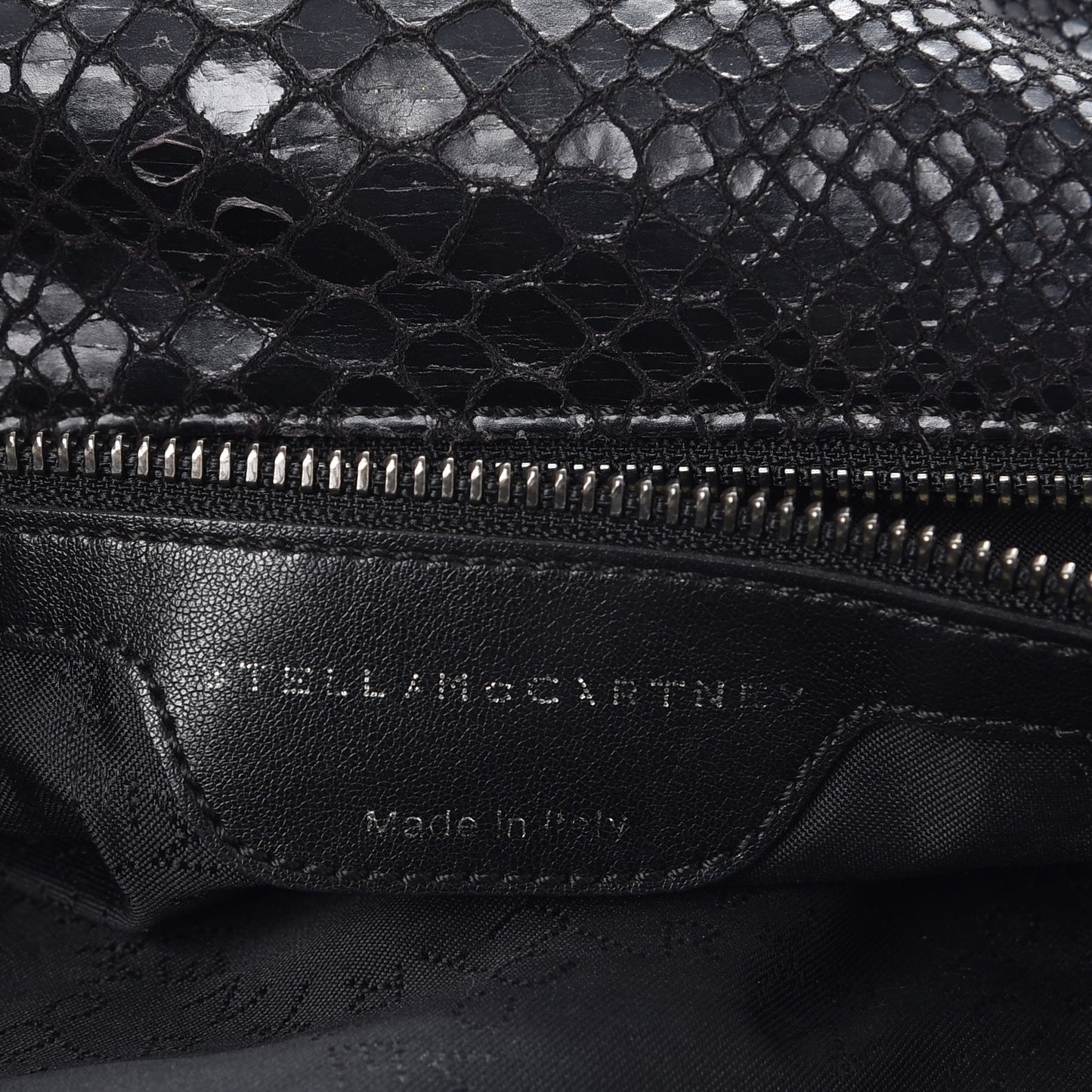 Snakeskin Effect Falabella Fold Over Tote Black