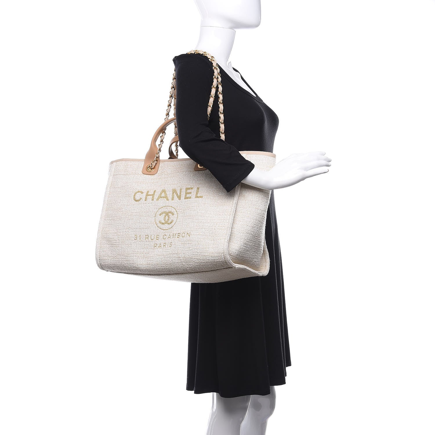 Chanel Canvas Medium Deauville Tote Light Beige 2 of 11
