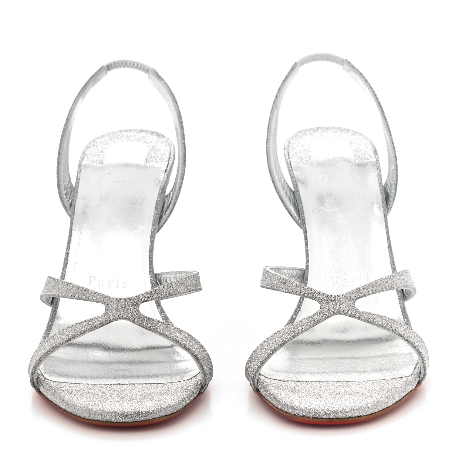 Christian Louboutin Glitter Emilie 100 Slingback Sandals 37 Silver 2 of 7