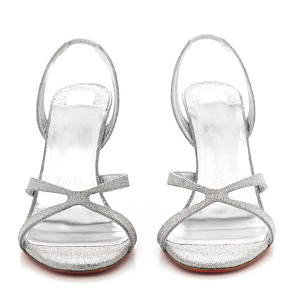 Christian Louboutin Glitter Emilie 100 Slingback Sandals 37 Silver 2 of 7