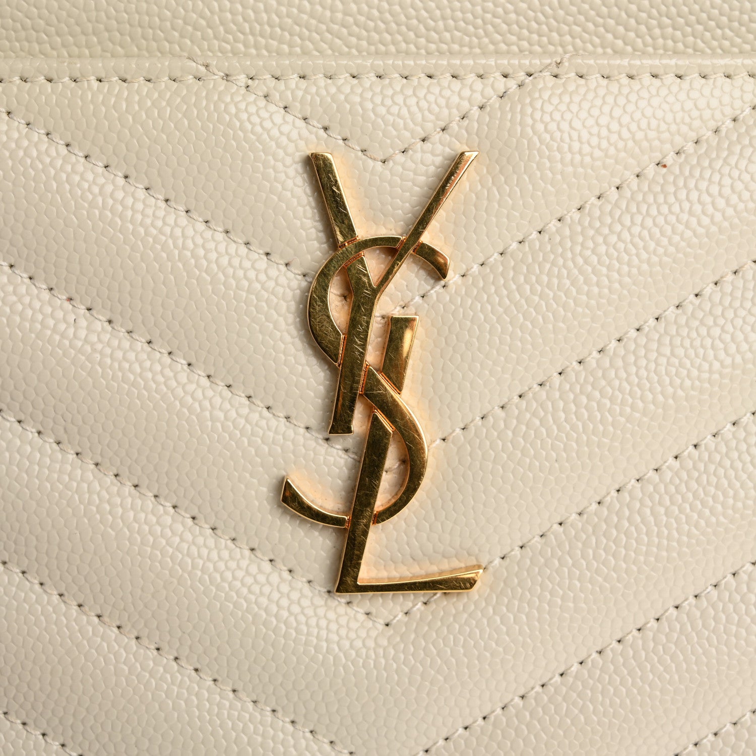 Saint Laurent Grain De Poudre Chevron Monogram Large Bill Pouch Blanc Vintage 8 of 11