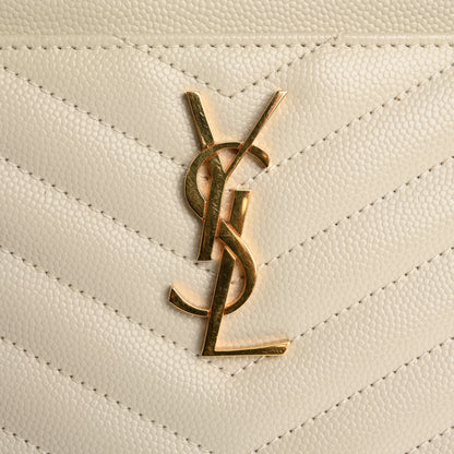 Saint Laurent Grain De Poudre Chevron Monogram Large Bill Pouch Blanc Vintage 8 of 11