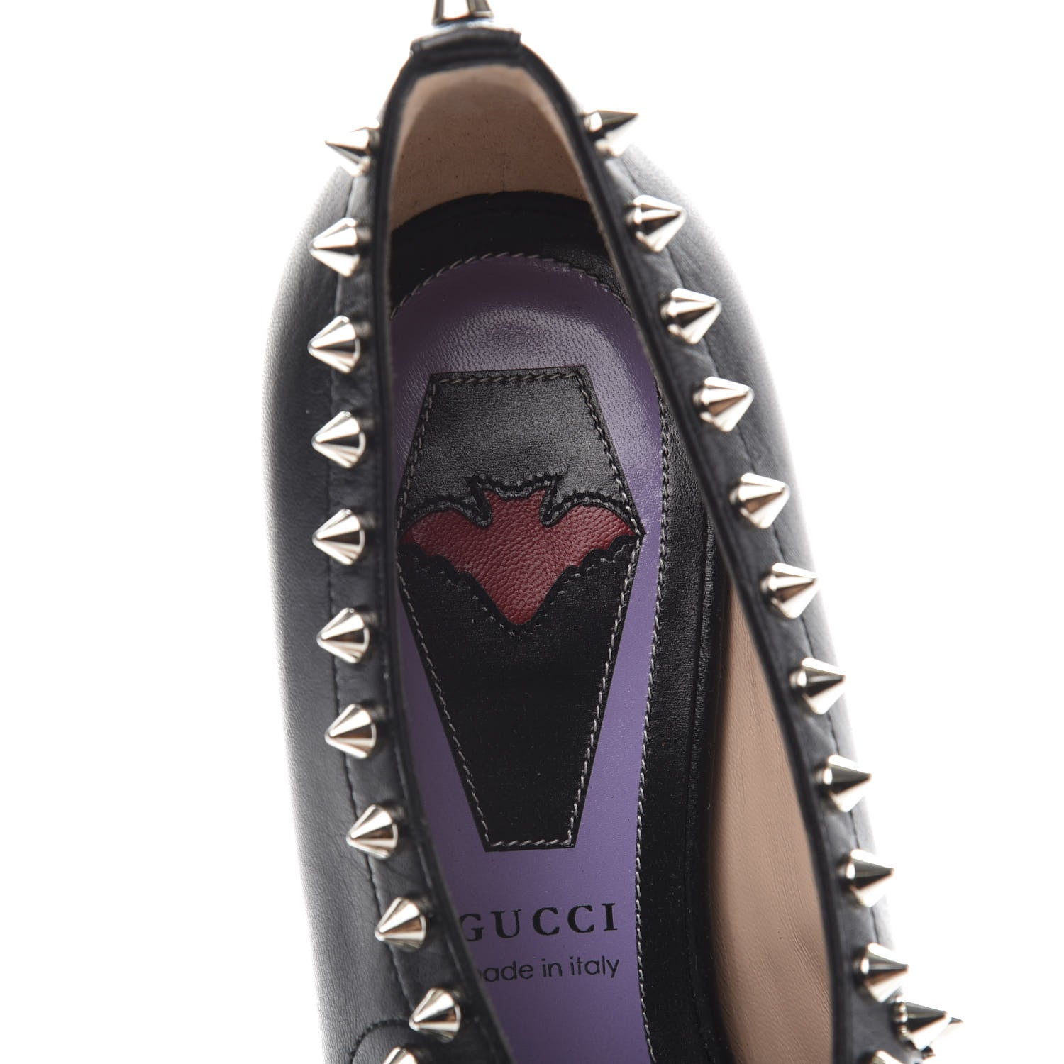 Gucci Malaga Kid Bow Spike Berith Low Heel Pumps 37.5 Black 7 of 10