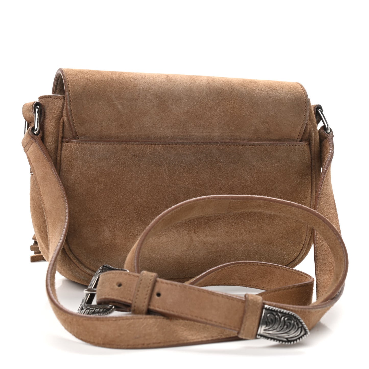 Suede Calfskin Fringe Kim Satchel Dusty Beige