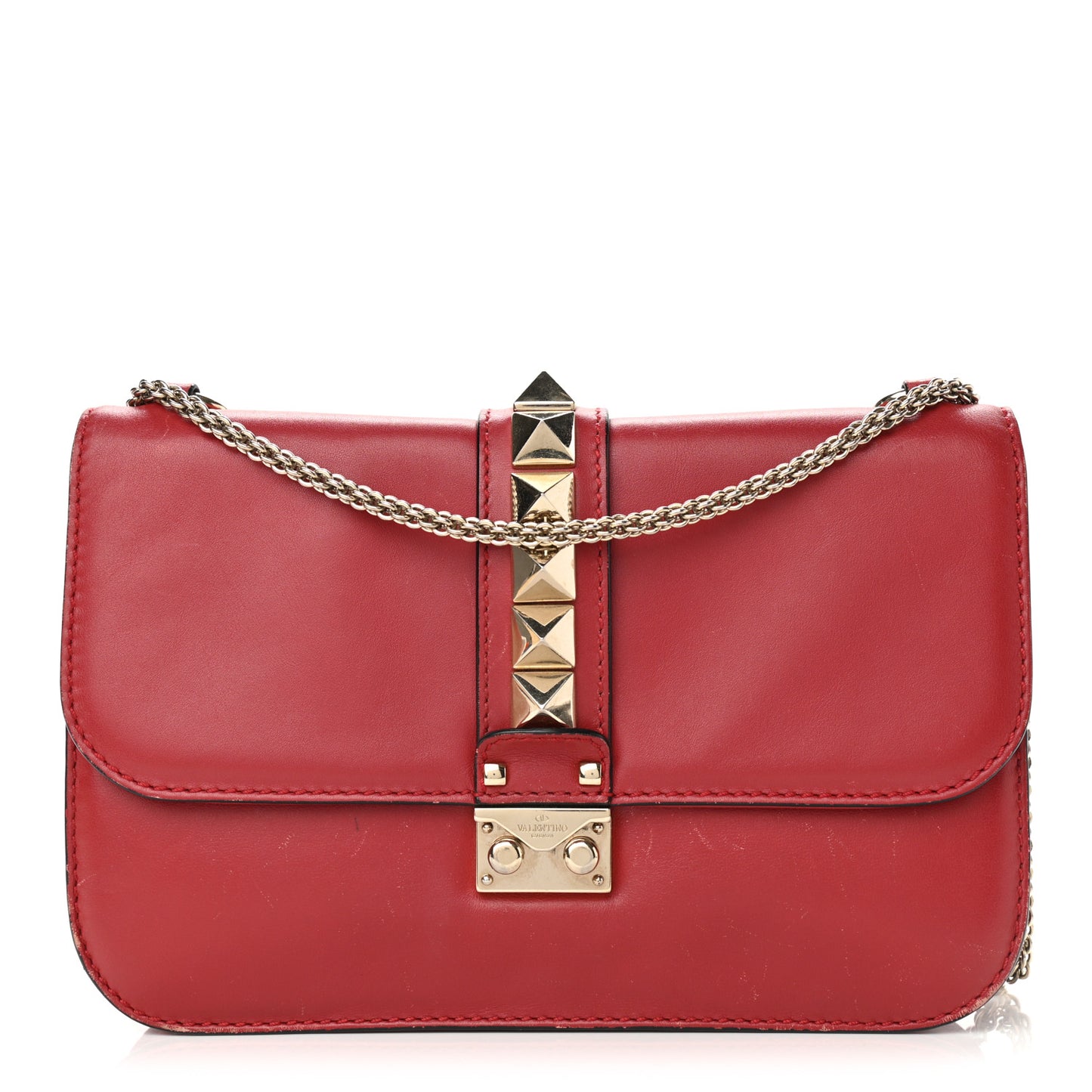 Vitello Medium Glam Lock Rockstud Flap Red