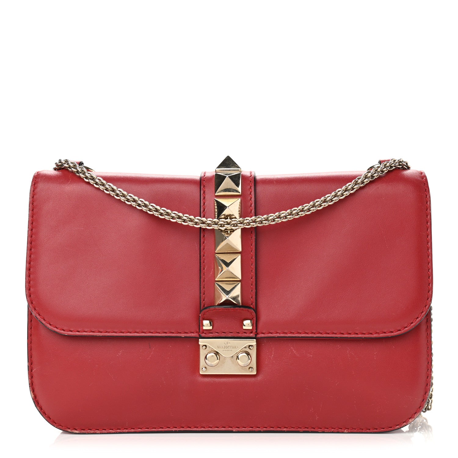 Valentino Garavani Vitello Medium Glam Lock Rockstud Flap Red 1 of 20