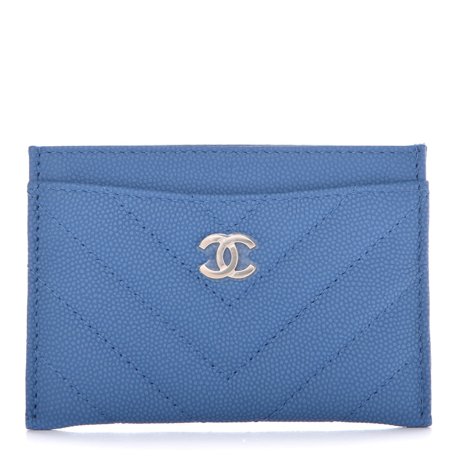 Caviar Chevron Quilted Card Holder Blue