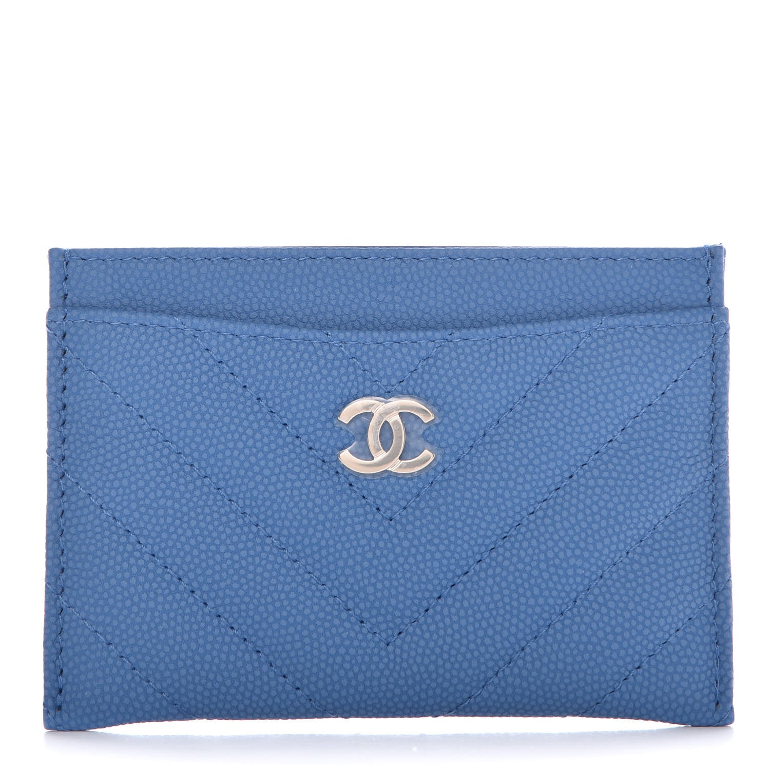 Chanel Caviar Chevron Quilted Card Holder Blue 1 of 9