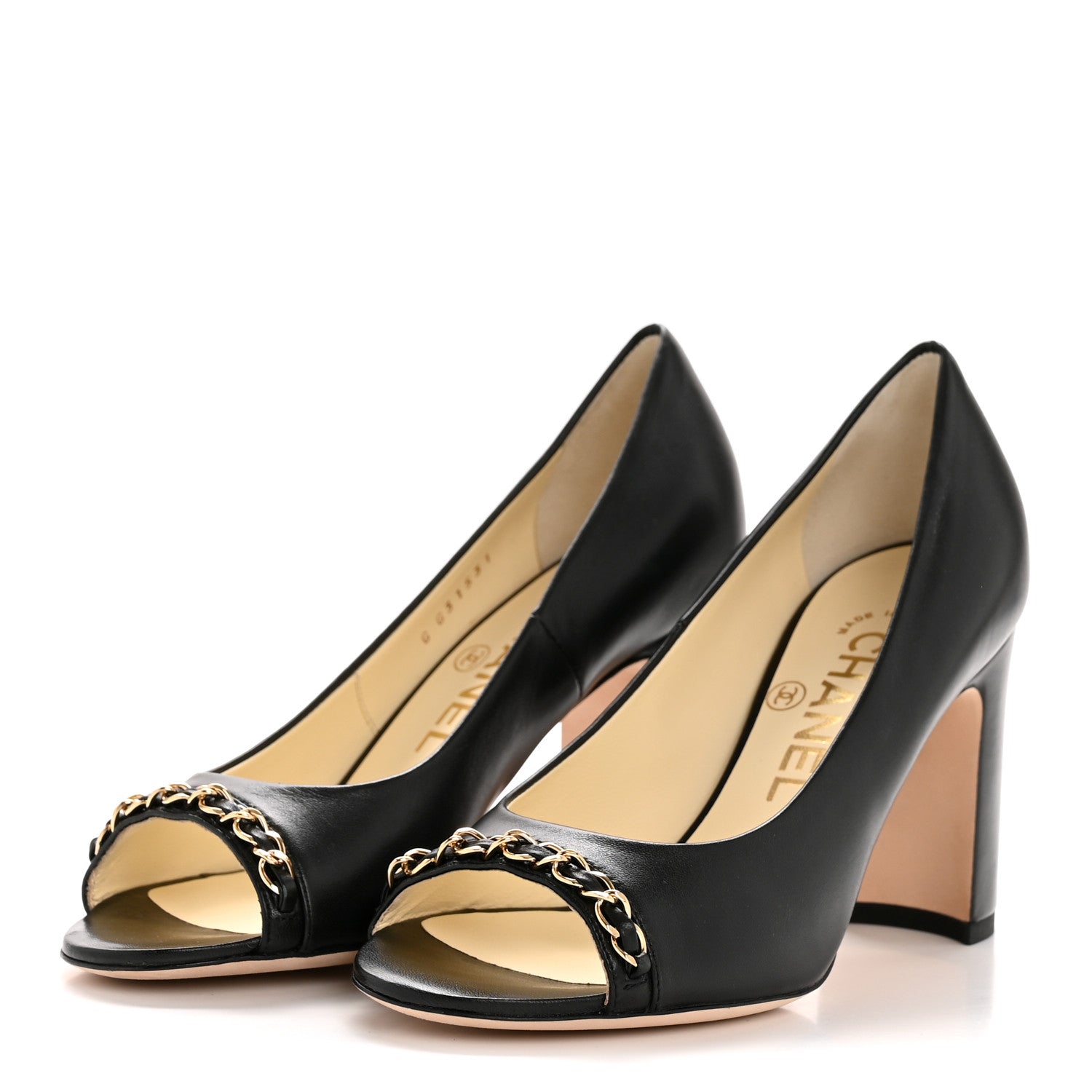 Chanel Calfskin Peep Toe CC Pumps 35 Black 1779876 – FASHIONPHILE