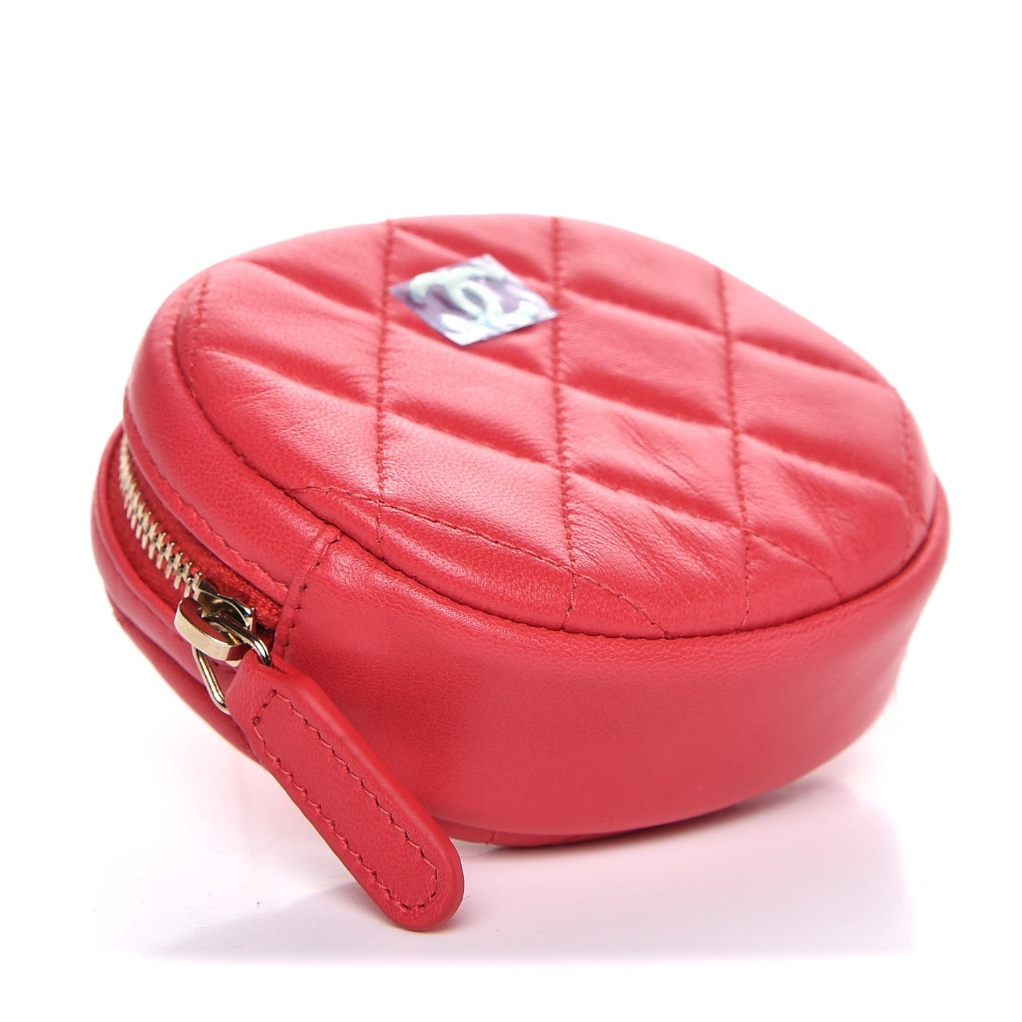 Lambskin Quilted Zip Around Classic Coin Purse Light Red