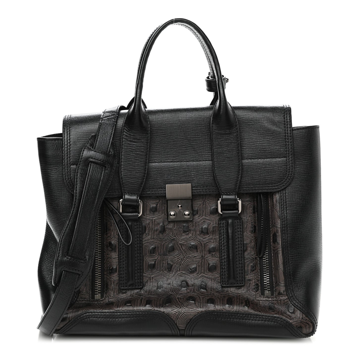 Turtle Embossed Medium Pashli Satchel Black