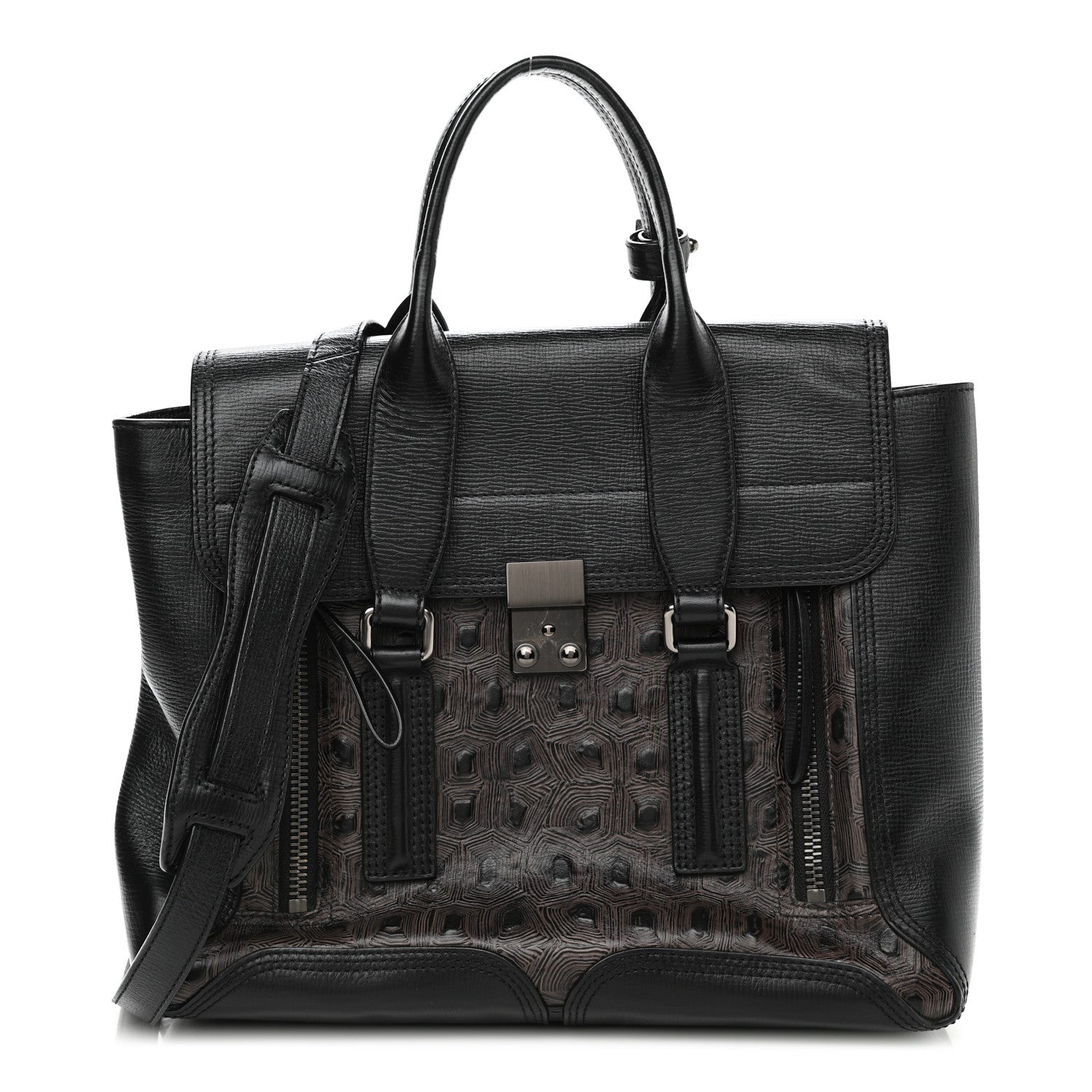 3.1 Phillip Lim Turtle Embossed Medium Pashli Satchel Black 1 of 10