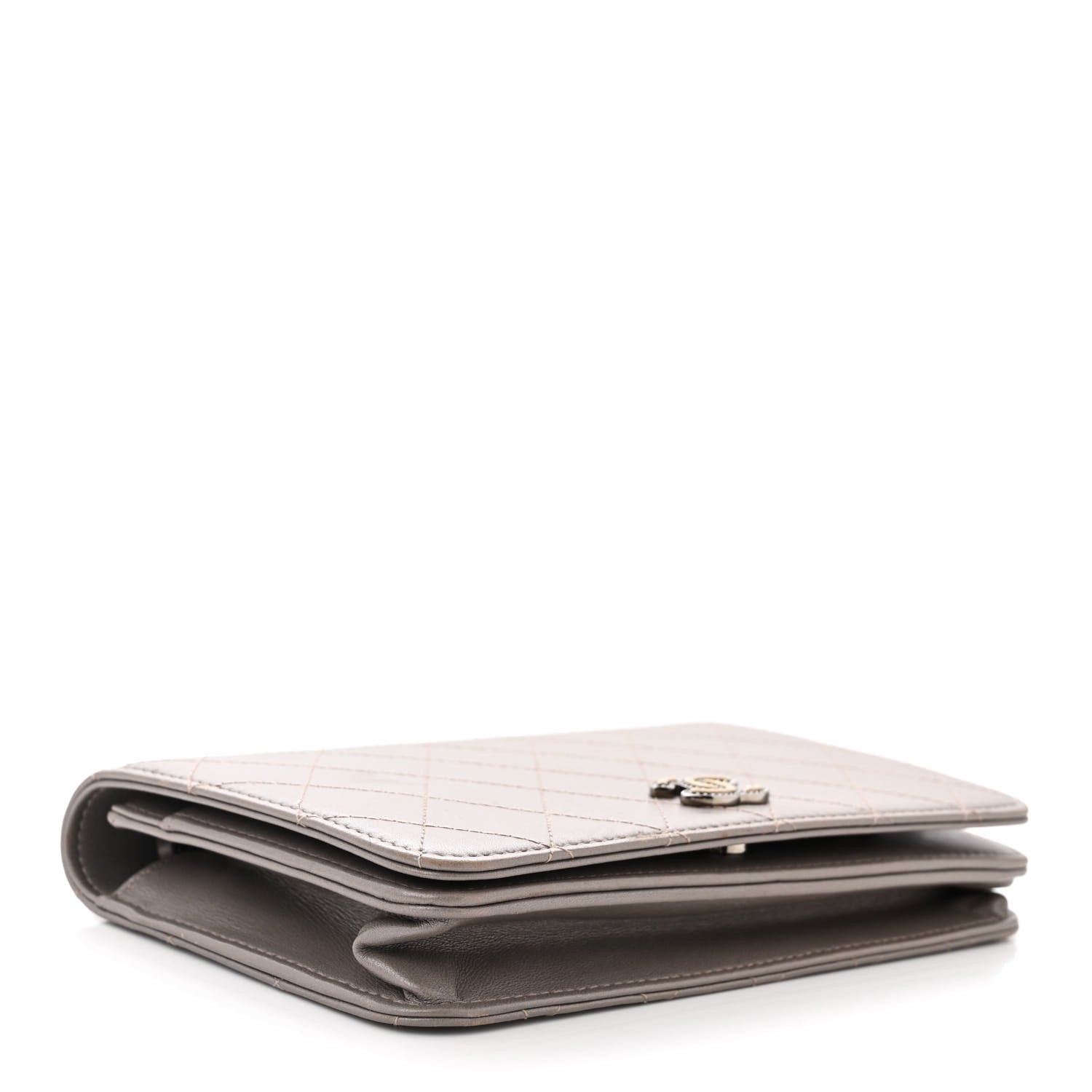 Chanel Calfskin Resin Stitched Wallet On Chain WOC Grey 4 of 13