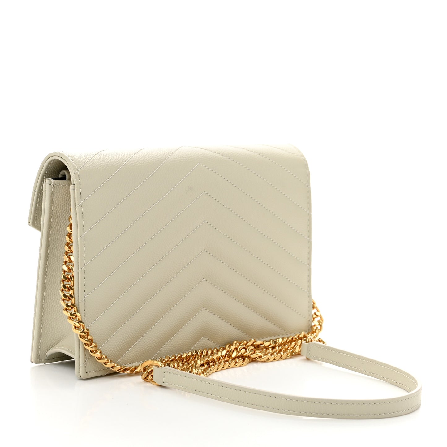 Grain De Poudre Matelasse Chevron Monogram Envelope Chain Wallet Crema Soft