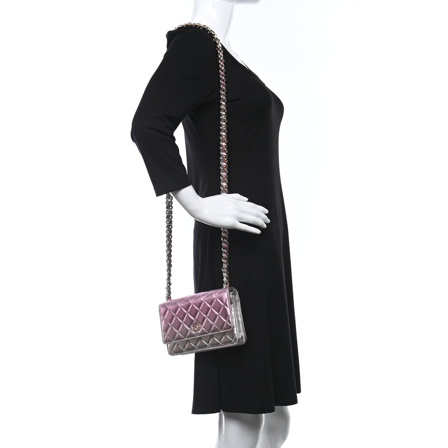 Chanel Gradient Metallic Lambskin Quilted Like A Wallet Wallet On Chain WOC Gold Pink 2 of 10