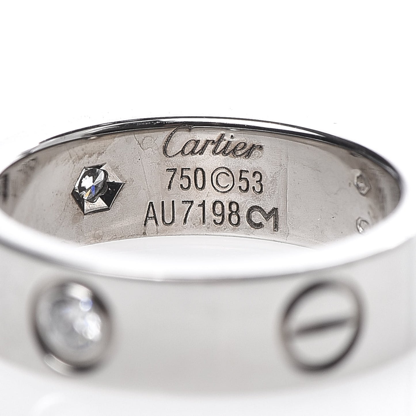 18K White Gold 3 Diamond 5.5mm LOVE Ring 53 6.5