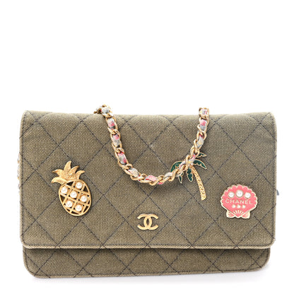 Chanel Canvas Quilted Coco Cuba Charms Wallet On Chain WOC Khaki 1 of 11