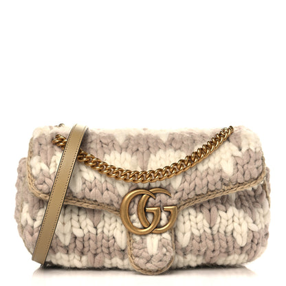 Gucci Wool Houndstooth Woven Small GG Marmont Shoulder Bag Beige White Sand 1 of 9
