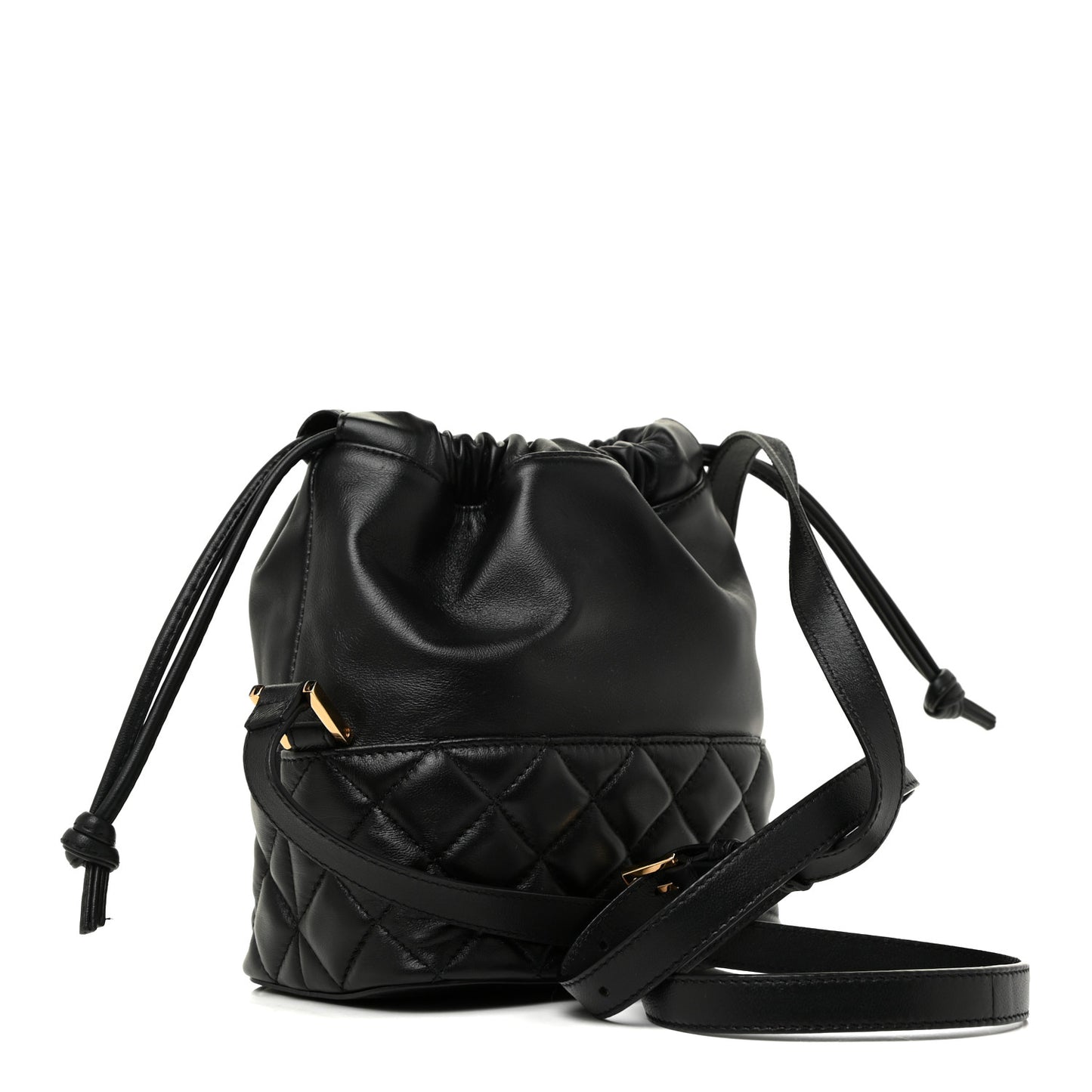 Nappa Quilted Medusa Bucket Bag Black